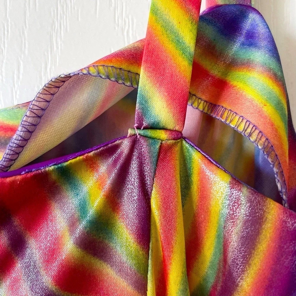 Lip Service Vintage Psychedelic Midi Dress Sleeveless Slit Rainbow Large EUC